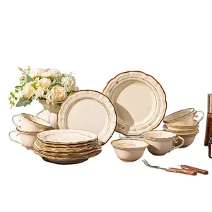 4/8-piece ceramic tableware set, Western style tableware set, including plates, bowls, mugs, Roman style, retro, high-end, suitable for 2 people, can be heated in the microwave, machine washed