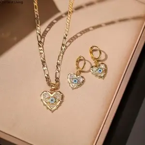 14K Gold Plated Open Twist Necklace, Luxury Retro Blue Eye Pendant Eternity Chain, Elegant Fashion Jewelry for Women, Perfect for Party Daily Wear