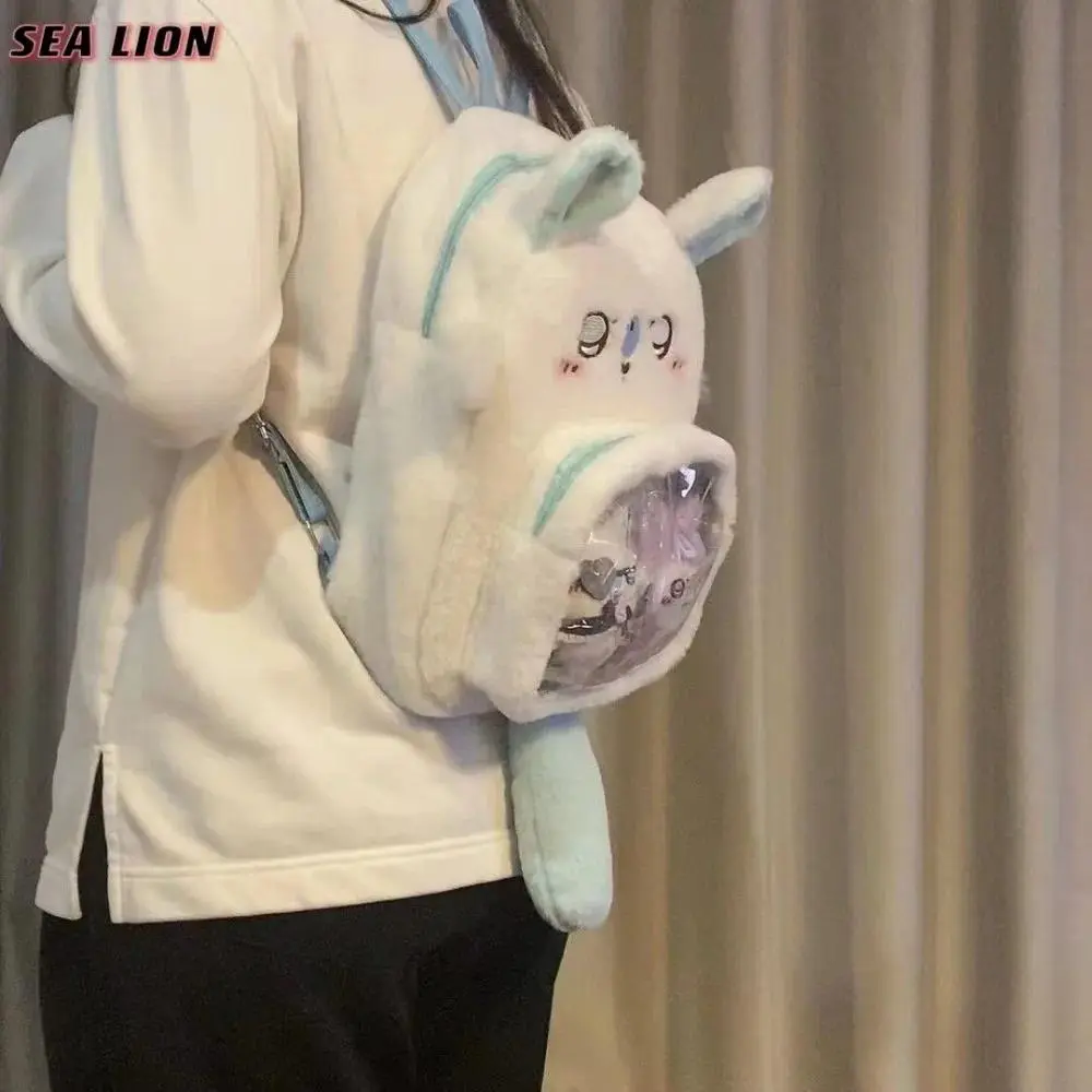 Cute High-Value Chiikawa Fans' Flying Squirrel Animal DIY Transparent Backpack - Unisex Casual Front Pain Bag for Daily Travel, School Use