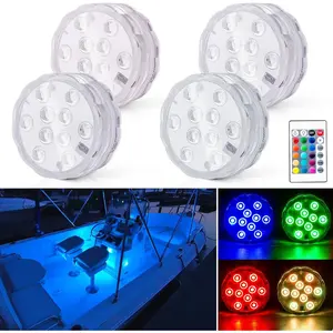 Boat Lights Wireless, Battery Powered Operated Marine Led Interior Light for Boat Deck Courtesy Light, for Fishing Pontoon Sailboat Kayak, Remote Control Multi Color Changing, RGB, 4PCS
