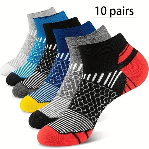 Men's 10 Pairs Plain Cotton All-Seasons Short-Tube Unisex Crew Socks, Lightweight Sweat-Wicking Absorbent Multi-Sport Activewear for Summer Sports & Outdoor Use, Crewsocks