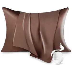 100% Pure Mulberry Silk Pillowca for Hair and Skin, King Size 20”*36” Cooling Silk Pillow Ca by Zipper Closure, Smooth and Soft Dual Sides Silk Pillow Cover for Women. (Coffee, King-1 Pcs)