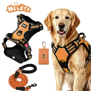 HELETY 3-in-1 No-Pull Dog Vest Harness Set - Soft Adjustable Oxford Strap, Reflective Anti-Escape Design, Poop Bag Dispenser, AirTag Holder for Safe Night Outdoor Walking (Small/Medium/Large Dogs) - Collar & Lead Accessories break away coyote shock