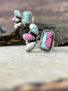 Handmade Sterling Silver Cotton Candy Adjustable Ring "Signed Nizhoni"