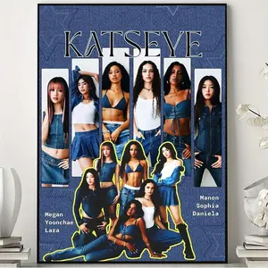 KATSEYE Girl Group Poster, Black and White K-Pop Aesthetic Wall Art for Music Fans, Bedroom Dorm and Dance Studio Decor