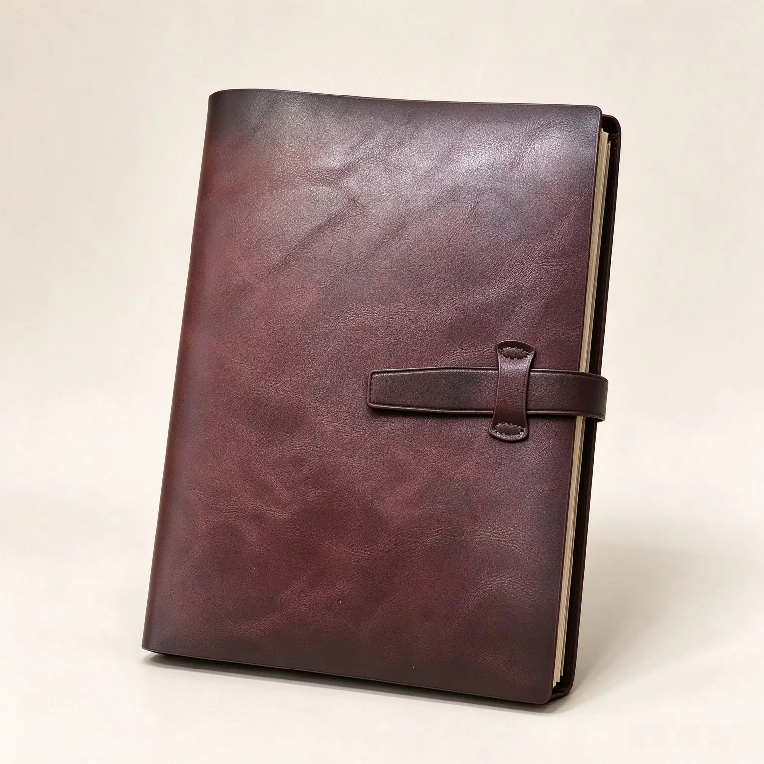 A5 Vintage Split Leather Binder Notebook with Strap, 160-Page Cream Dotted Paper, Refillable Business Journal for Office Work & Daily Writing