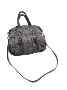 Pre-owned PRADA Dark Grey Gathered Nylon Braided Handle Tote Bag/kh04528074/8074
