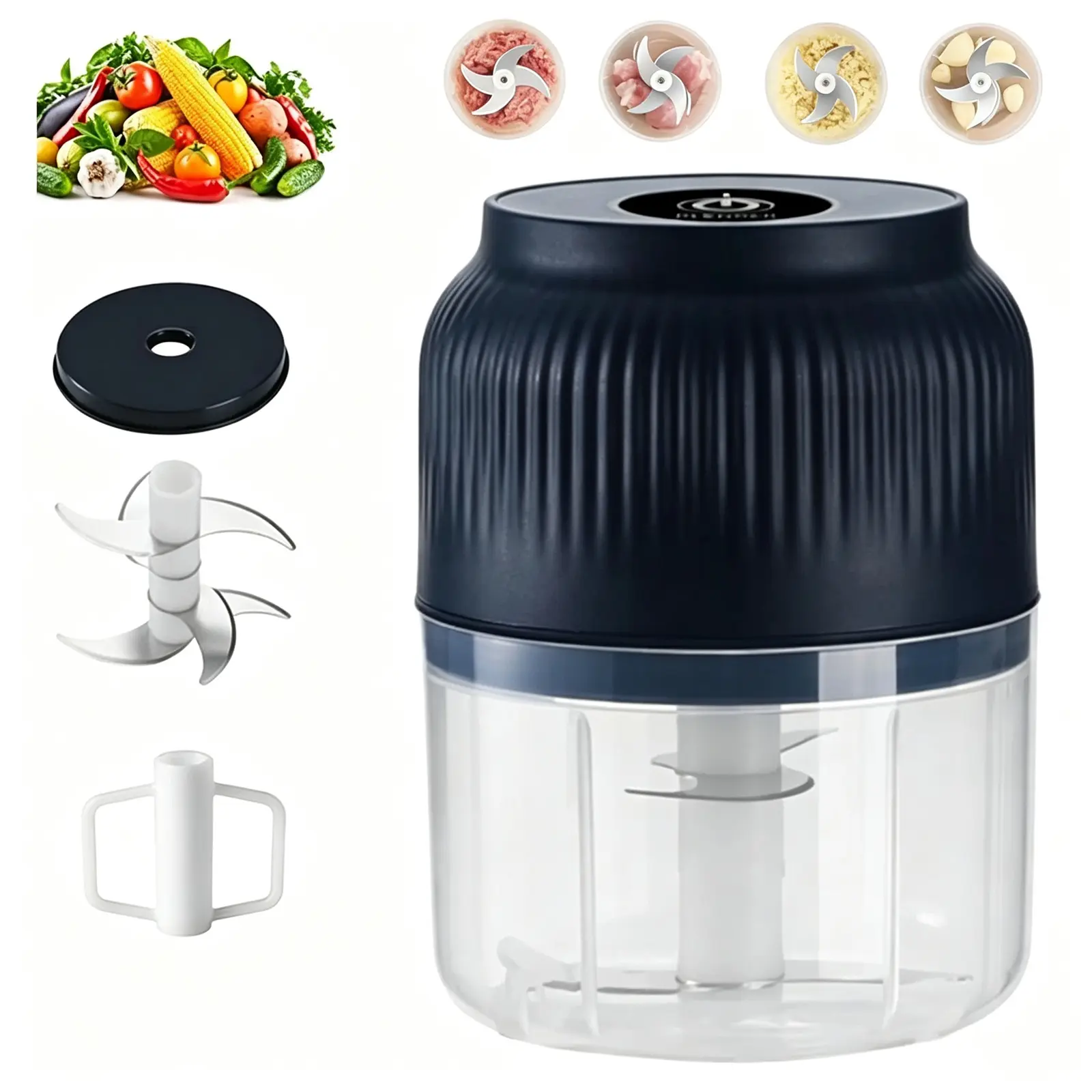 Electric Garlic Chopper, Garlic Mincer with Egg Beater, Mini Portable Chopper, Onion Grinder Masher, Small Food Processor for Veggie, Garlic, Ginger, Chili, Nuts.
