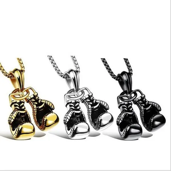 Double Boxing Glove Necklace Stainless Steel Pendant