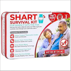 SYZ Funny Shart Survival Kit by Witty Yeti. Ultimate Poop Prank Gag Gift Set Contains Wet Wipes, Disposable Underwear, Tissues and Hilarious Badge. Novelty Fart Potty Pack Great for Friends or Family