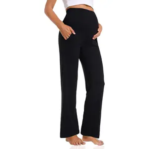 Women's Maternity Pants Casual Loose Wide Leg Work Pants Cozy Pregnancy Lounge Trousers with PocketsGift