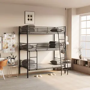 Grovebloom metal triple bunk bed Twin Over Full Size, Heavy Duty Sturdy Frame and Industrial Design with inclined ladder full length guardrail, Easy to Assemble into three beds, Space Saving design for Living ro Adjustab Modern Wall Mount sectional couch
