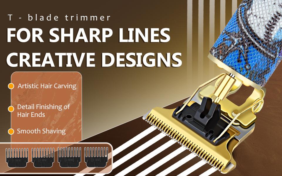 LQT Blue Gradient Skull Graffiti 2-in-1 Men's Grooming Kit, Cordless Hair Clipper with LED Display, Gold T-Blade Trimmer, Complete Rechargeable Barber Set for Salon & Home DIY Fades, Edges & Beard Styling