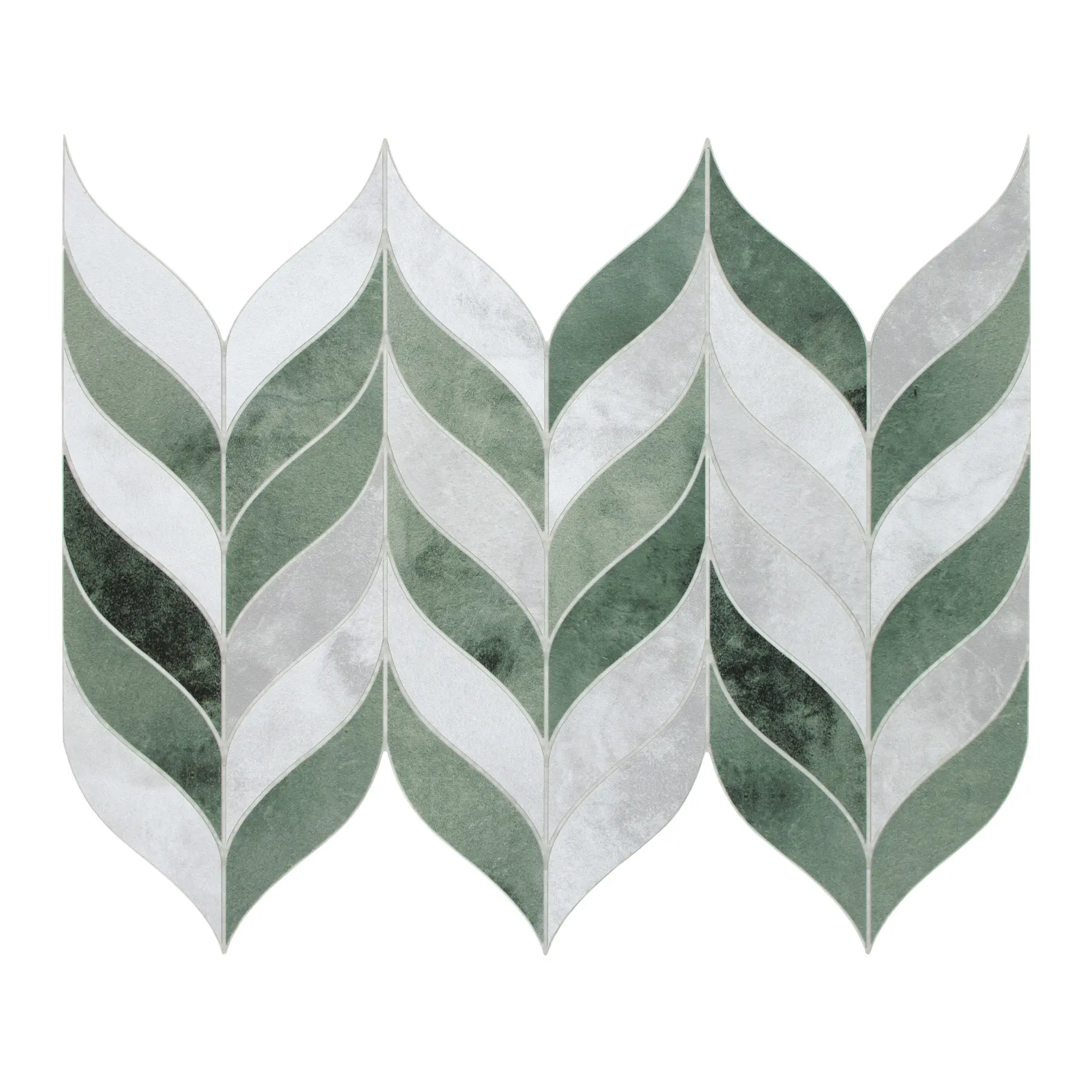 INNO STICKERS 10-Sheet Peel and Stick Leaf Waterjet Backsplash Tile, Green Cement Looks Self-Adhesive Wall Mosaic Tiles, Stick on Backsplash for Kitchen, Bathroom, Fireplace