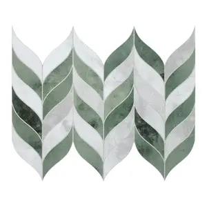 INNO STICKERS 10-Sheet Peel and Stick Leaf Waterjet Backsplash Tile, Green Cement Looks Self-Adhesive Wall Mosaic Tiles, Stick on Backsplash for Kitchen, Bathroom, Fireplace