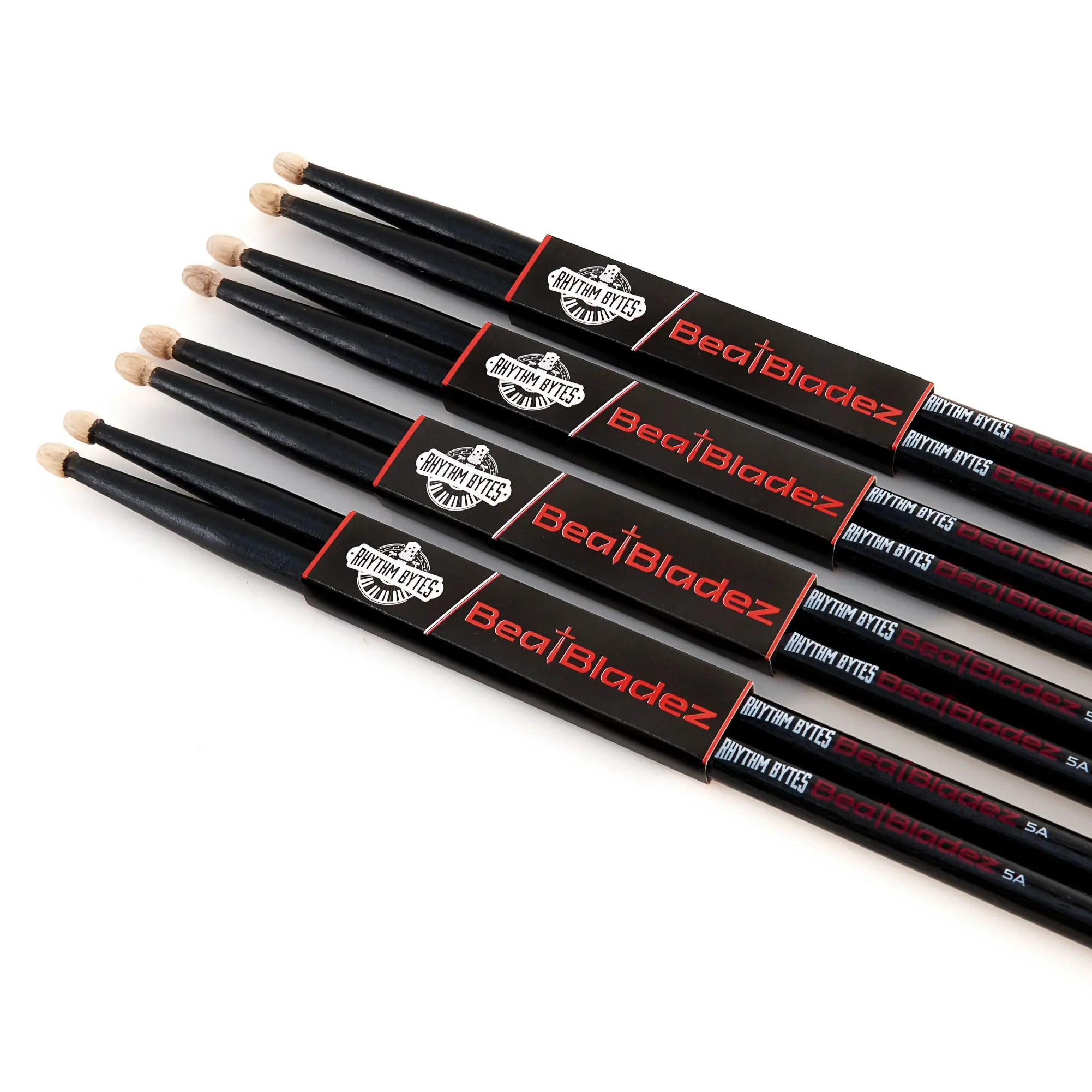 Rhythm Bytes Drum sticks (4 Pairs) | 5A Drum Sticks | Classic Wood tip Drumsticks For Warm, Rich tones, Oak Drumsticks, Black, Rhythm Bytes New Beat Bladez Series, 4-Pack