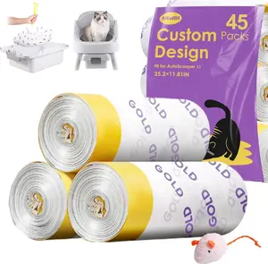 45 Count Automatic Cat Litter Box Bags for Pet Pivot AutoScooper 11/12 Open-Top Self-Cleaning Cat Litter Box, Heavy Duty Leak-Proof, Drawstring Design, Unscented, 25.19” x 11.8”