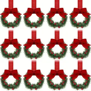 12-piece / 24-piece Christmas kitchen cabinet 5.12-inch mini wreath hanging decoration, mini window Christmas wreath small kitchen Christmas decoration, artificial hanging wreath Suitable for/cabinets/chairs/doors/stairs, kitchen ho Garland Ribbon