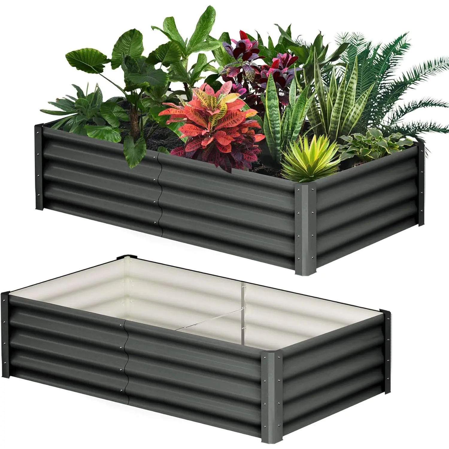 2 Pcs 6x3x1 Ft Galvanized Raised Garden Bed Open Base Metal Planter with Rolled Safety Edges and Free Glove Rust Resistant Tool Free Assembly for Outdoor Vegetables Flowers Gardening