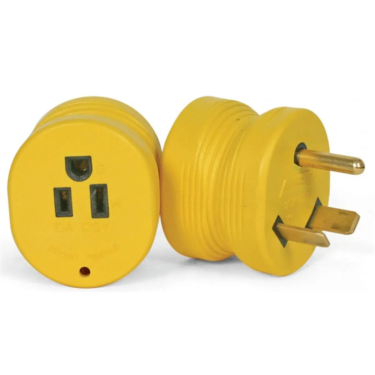 212 MAIN Metal RV Power Plug Adapter - 30A Male to 15A Female Socket, 125V 15A, Plug-in Model 55233 for RV Electrical Hookups, Socket Adapters