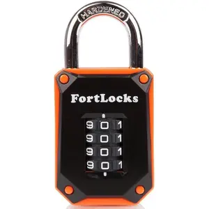 Gym Locker Lock - 4 Digit, Heavy Duty, Hardened Stainless Steel, Weatherproof and Outdoor Combination Padlock - Easy to Read Numbers - Resettable and Cut Proof Combo Code - 1 Pack Orange
