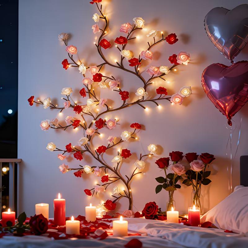 96-piece LED Eternal Rose Vine Light, USB-powered with remote control, suitable for DIY gifts and romantic decor—living room, bedroom, outdoor spaces, Valentine’s Day, Easter, Eid al-Fitr, spring, Mother’s Day gifts, room decoration, wall décor