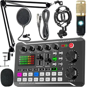 Podcast Equipment Kit, Audio Interface with Studio Condenser Microphone, Condenser Mic Set, Suitable for Gamers, Podcasting, Recording, Singing, Streaming