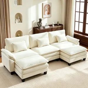 Modular Cloud Couch Sectional Sofa 87" L Shaped Deep Seat with Ottoman & Pillows Ultra Comfy Corduroy Loveseat for Living Room Apartment or Bedroom-BOX B