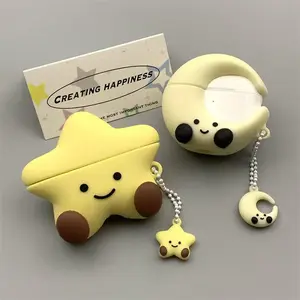 Cute Star Design Earphone Case with Moon Charm for AirPods 4 3 2 1 Pro Earbuds, Stylish Protective Cover, Perfect Accessory for AirPods Users, Protection, Headphone Accessories