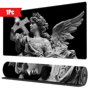 Divine Angel with Cross Classical Art Gaming Mouse Pad Extended Desk Mat Stitched Edges Non Slip Ideal for Gaming Office Home 15.7x35.4inch Excellent Gift