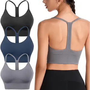 Racerback Sports Bras Padded Y Racer Back Cropped Bras for Yoga Workout Fitness Low Impact Women's Built-In Bra Workout Tank Top High-Support Backless Sports Bra