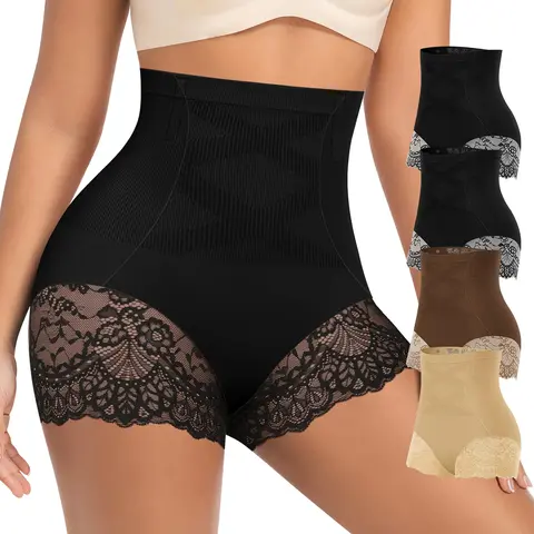Morelect 4/6/8 Pcs Women's High Waist Panties, Tummy Control & Butt Lifting Seamfree Briefs, Side Lace Trim Everyday Underwear, All Season Comfortable Undies,S-XXXL,mothersdaygift.