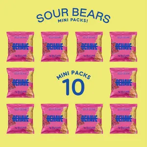 Low-Sugar Sour Candy Bear Minis - 10 Pack - Watermelon, Mango, and Lychee Fruit Flavors - Low Net Carb, Low Calorie, High Fiber - Keto & Diabetic Friendly - Natural Flavoring