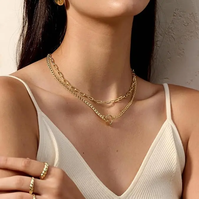 Tewiky paper clip necklace meaning Layered Necklaces for Women Trendy New chain Cuban Necklace Accessories Gifts Non Tarnish Jewelry For Valentine's Day gifts