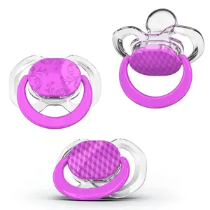 Baby Pacifier with Orthodontic Design for Healthy Dental Development - Stage 3 for Babies 9+ Months - Pack of 3X 100% Silicone Pacifiers BPA Free - Plum Purple