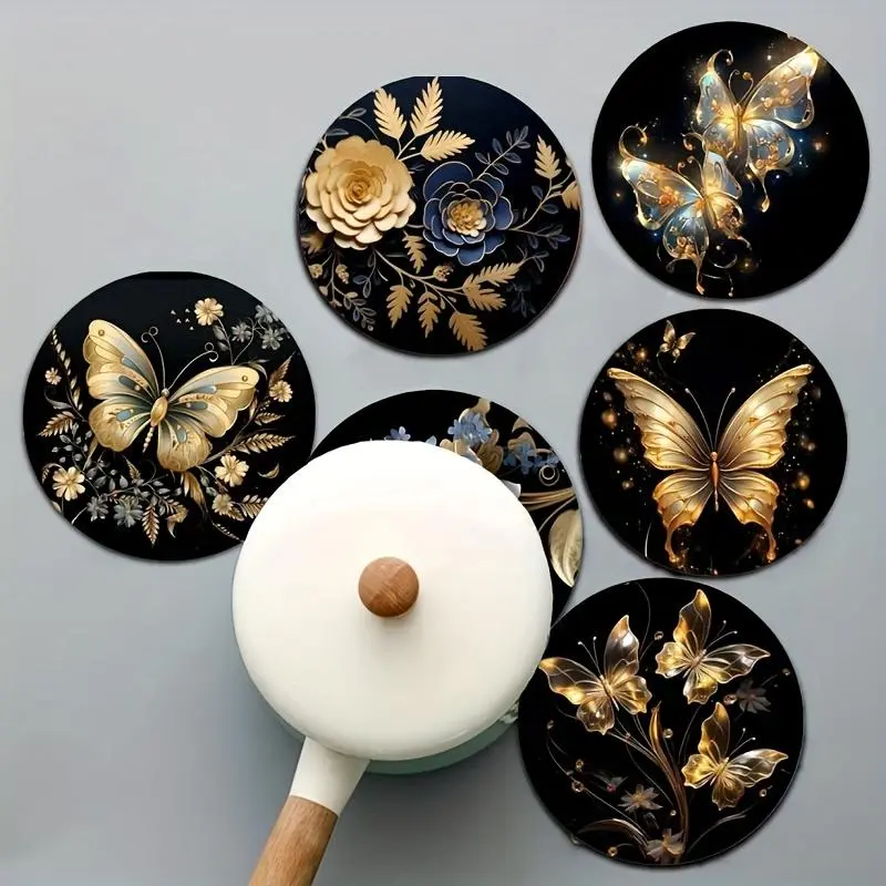 Flower & Butterfly Pattern Design Coaster, 8 Counts/set Heat Resistant Non-slip Decorative Coaster, Decorative Placemat for Home Kitchen Dining Room Tableware, Wood Coasters, Wooden Coasters
