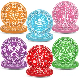 60 count Mexican Fiesta Party Plates 7 in Mexican Party Decorations Colorful Papel Picado Fiestas Disposable Paper Dish for Fifth De Mayo Decor Mexico Tableware set, Day of The  Dinnerware
