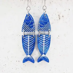 Earrings - Fish Bones (Blue)