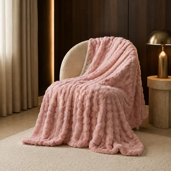 Light Pink Classic Plaid Jacquard Weave Woven Fabric Polyester Fleece Throw Blanket - 59x51in Fluffy Soft Blanket for Couch, Bed, Home Decor Items, Back to School Gift for Sister