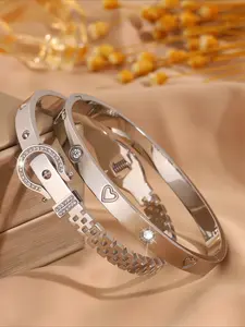 2pcs charming and elegant stainless steel classic design bracelet, suitable for daily commuting scenes, a cool gift to enhance the look, Elegant Minimalist Bangle, Stainless Steel Wrist