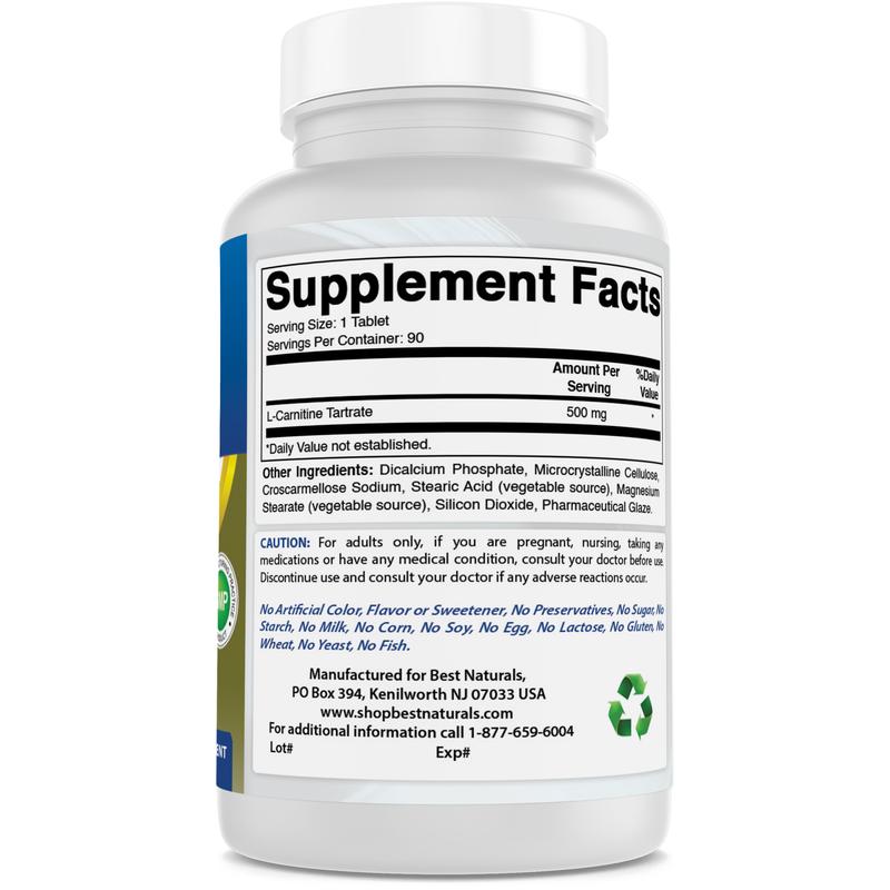 Best Naturals L-Carnitine 500 MG Capsules, 90 Ct