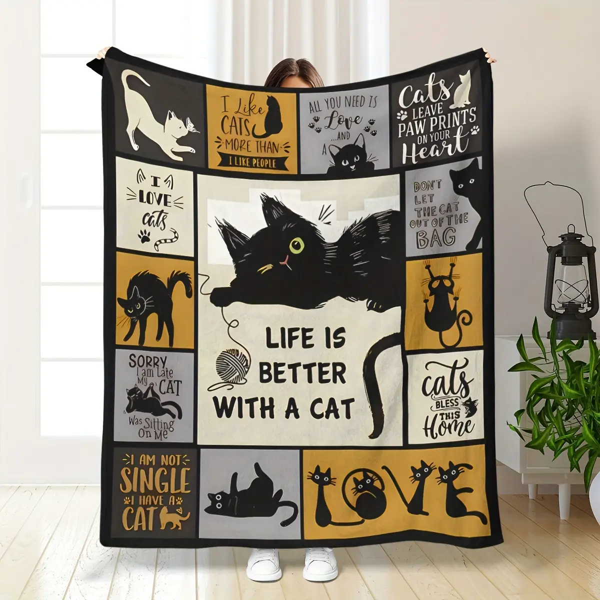 Whimsical Cat-Themed Animals Throw Blanket - Soft Polyester Fleece, Durable Hypoallergenic, Anti-Pilling Digital Print All-Season, Machine Washable, Wash Free - Ideal for Sofa, Game Nights - Perfect Gift for Cat Lovers