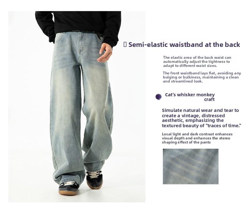 Men's Casual Wide-Leg Solid Color Jeans​ Featuring a loose fit, mid-rise waist, and regular length, these jeans are designed with a zipper closure. Suitable for year-round wear, they offer casual comfort for daily occasions.