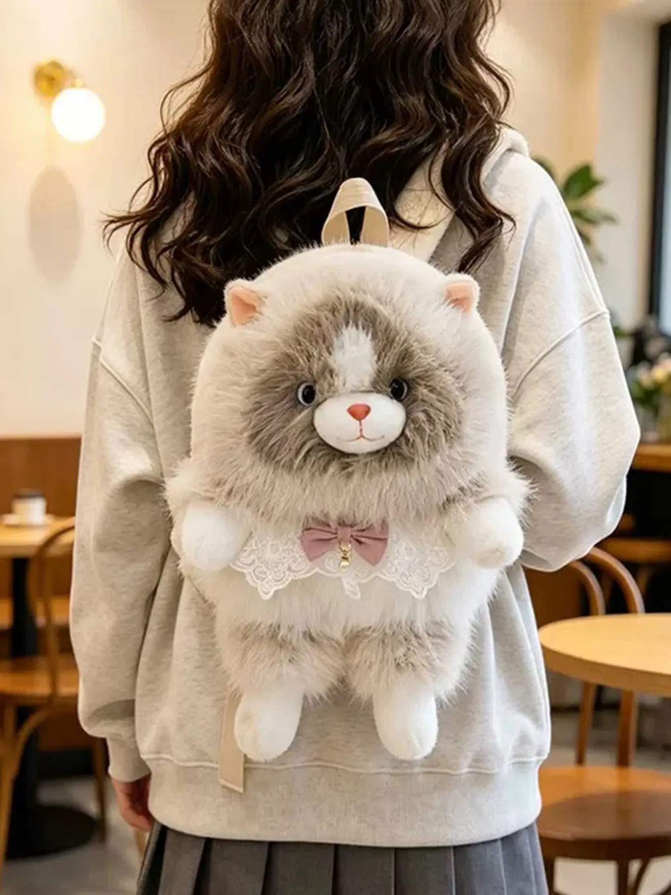 Plush Cat Doll Laptop Backpack, Fuzzy Computer College Backpack, Cute Plush Toy Bag for Girls, Cute Versatile Backpack, Birthday Gift Idea, Soft Fabric Material, All-Season Use