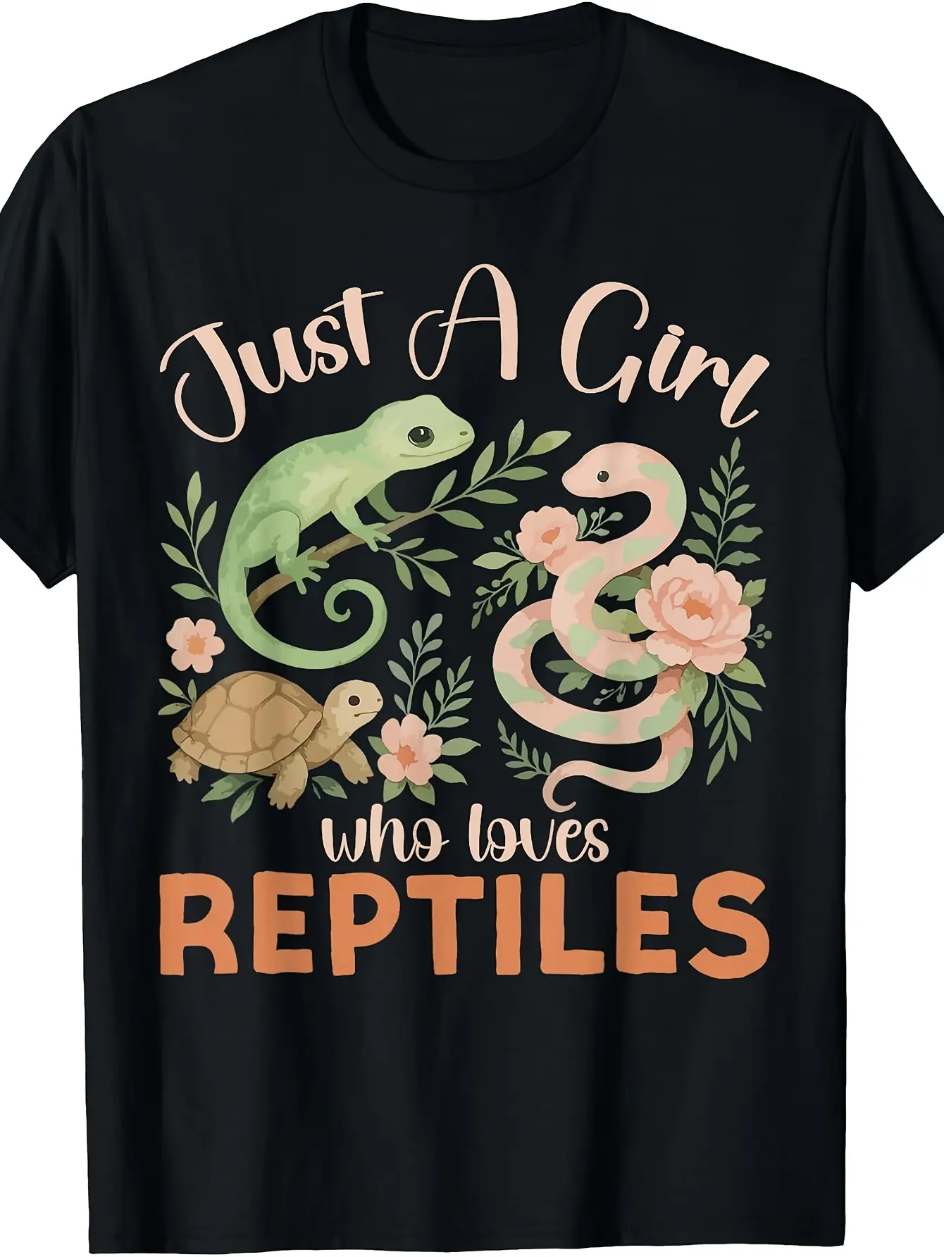 Reptile Lizard Snake Just A Girl Who Loves Reptile unisex soft cotton short sleeve t shirt, vintage graphic casual tee for men women teens, perfect birthday holiday gift for camping travel gym daily street  wear