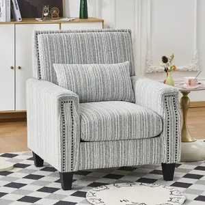 Modern Accent Chair, Vintage Armchair Sofa Chair with Nailhead Trim, Comfy Upholstered Reading Chair for Living Room, Lounge Chair for Small Space, Bedroom, Apartment Decor, Office, Club (Grey)