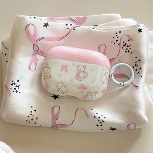Cute Bear & Bowknot Pattern Earphone Case, Decorative Earphone Protector Cover, Earphone Protective Case Compatible with AirPods, Headphone Accessories