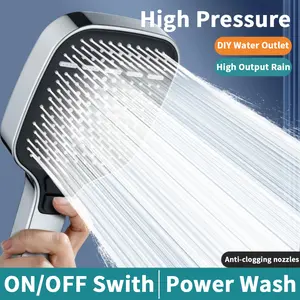 Shower Head, Handheld Shower with Massage Spray Mode, Square Rainfall Showerhead for Universal Bathroom Use, Includes Holder and 1.5-meter Hose.