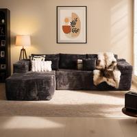 Grey Plush Corduroy Left Chaise