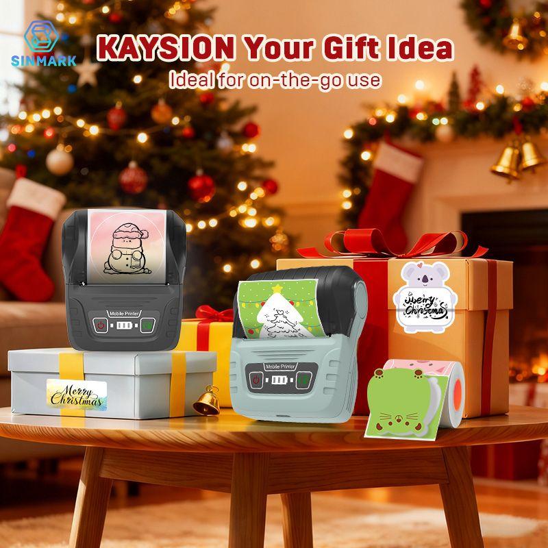 Portable Wireless Label Printer Label Maker Machine + 3 Rolls Color Labels, USB Rechargeable, Compatible with iOS Android Windows, Barcode Clothing Jewelry Retail Mail